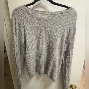 LOFT Women's Light Gray Cable Knit Sweater